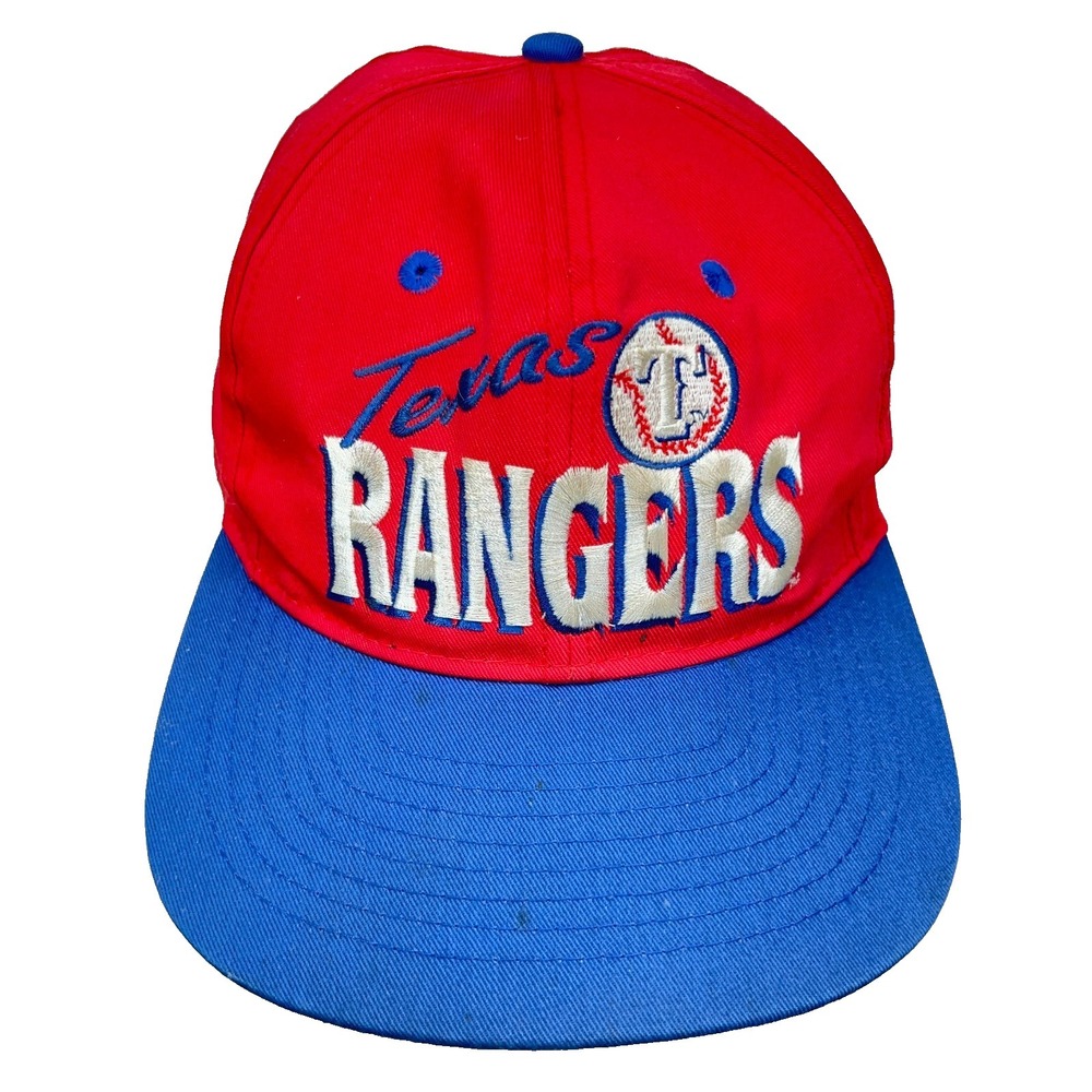 Vintage Texas Rangers Hat Snapback Cap Red 90s Y2K Block Spell Out Logo Faded EE